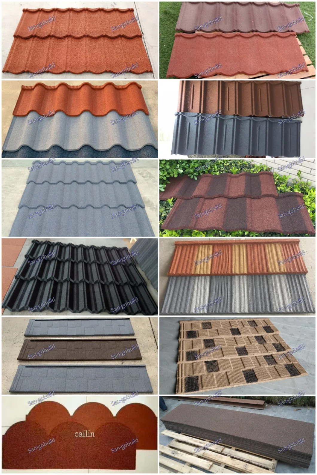 Sangobuild 50 Years Warranty Building Material Colorful Sand Roofing Sheets Stone Coated Metal Roof Tile