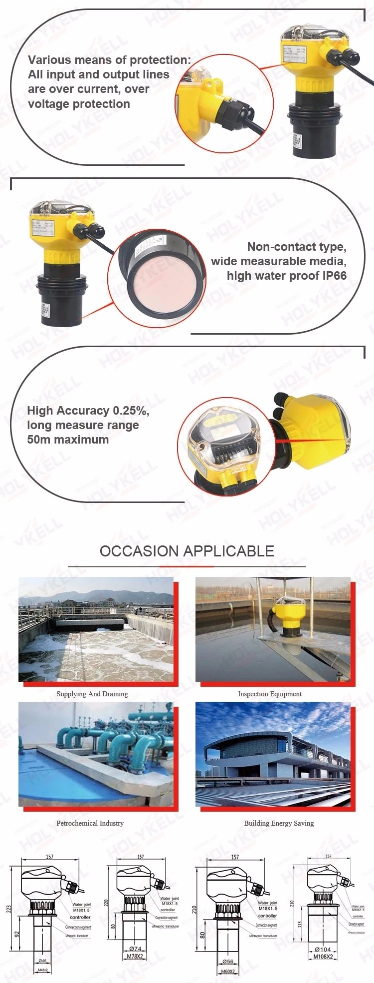 Ultrasonic Tank Level Sensor Ultrasonic Water Depth Meter Ultrasonic Water Level