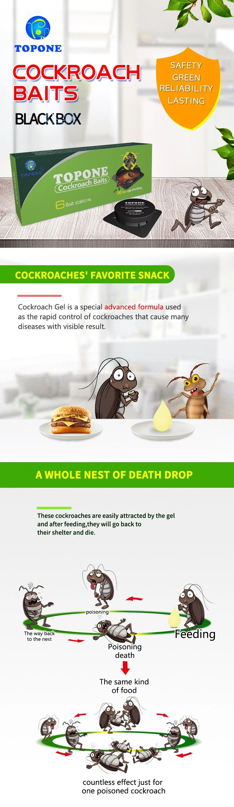 Topone OEM Pesticide Cockroach Killer Effective Cockroach Jel Bait