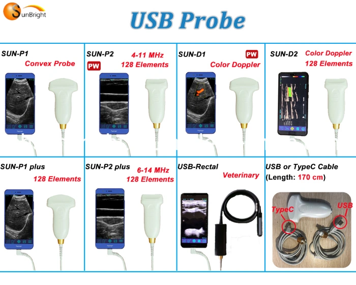 Ultrasound Ultrasonic Probe Type USB Probe Portable for Smart Phone Transducer Wireless Ultrasound