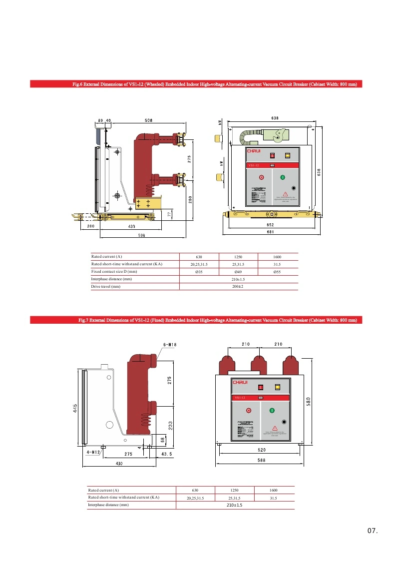 12kv Indoor Vacuum Circuit Breaker Fixed Seal/Load Insulation Fixed Type/Handcart Type