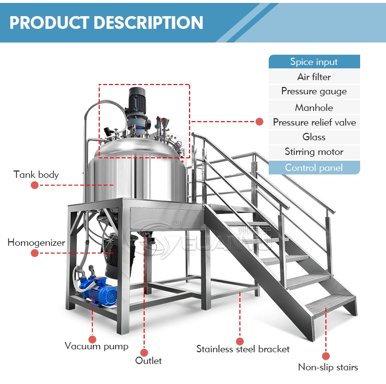 Factory Price Cosmetic Vauum Emulsifier Mixing Machine Lotion Gel Homogenizer 500L