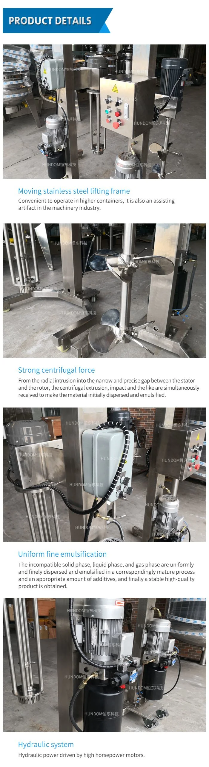 Stainless Steel High Shear Hydraulic Lifting Emulsifier Mixer for Liquid