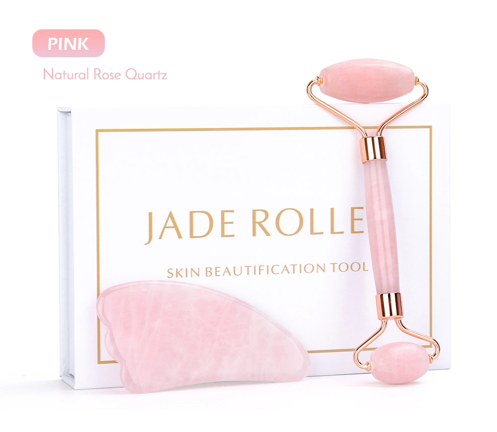 Jade Roller Gua Sha Set Natural Facial Massager Green Pink Jade Roller for Face