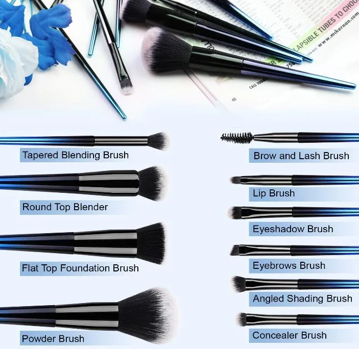 10PC Makeup Brush Kit Eyebrow Eyeshadow Eyeliner Eyelash Lip Foundation Brush