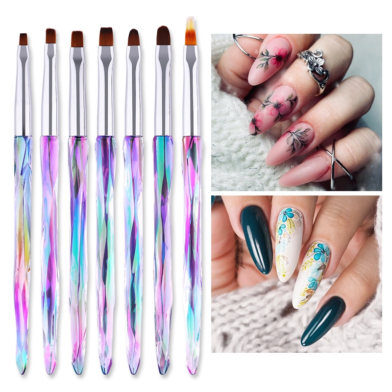 Professional High Quality Rainbow Plastic Acrylic Polish Brush for Nails Painting Dotting Liner Pen Nylon Gel Nail Art Brushes