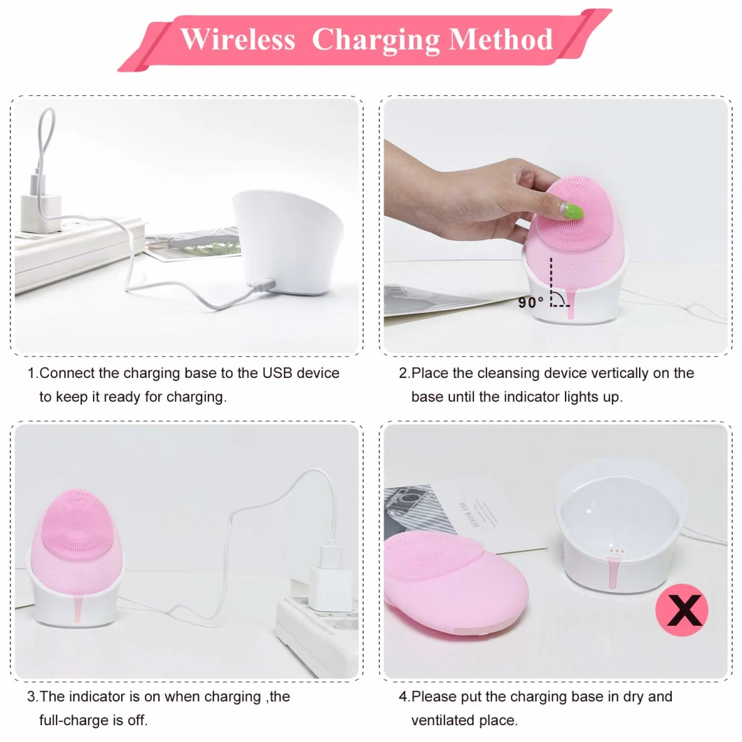 Ipx7 Waterproof FDA Beauty Machine Silicone Face Cleaning Wireless Face Scrub Facial Cleansing Brush