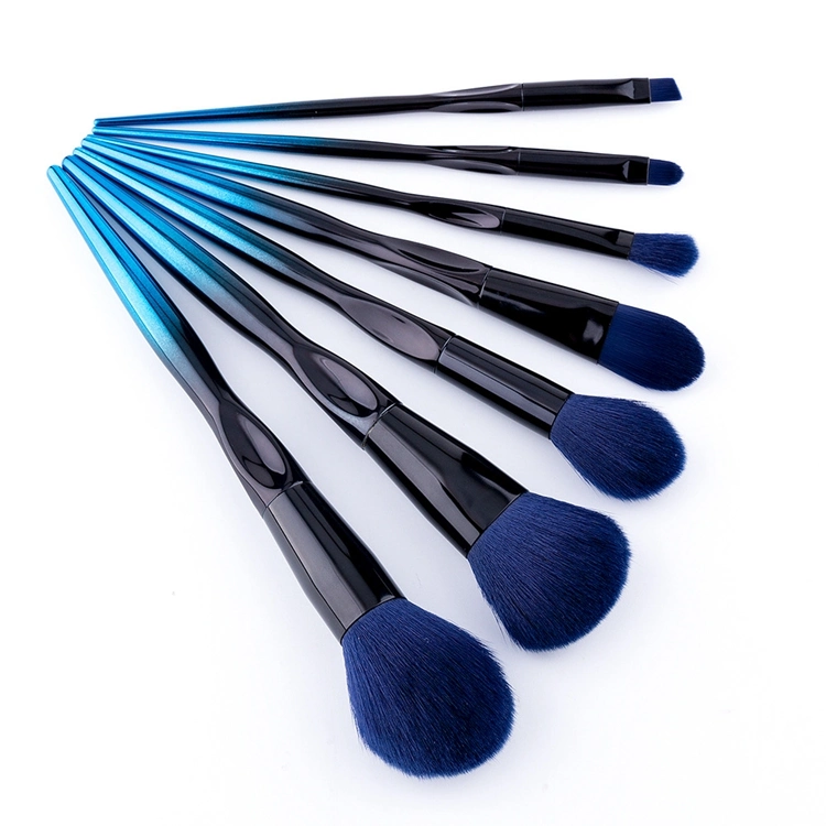 7PCS Classic Color Change Cosmetics Brushes Beginner Makeup Tool Cosmetics Brush Set Blue and Black Makeup Brushes