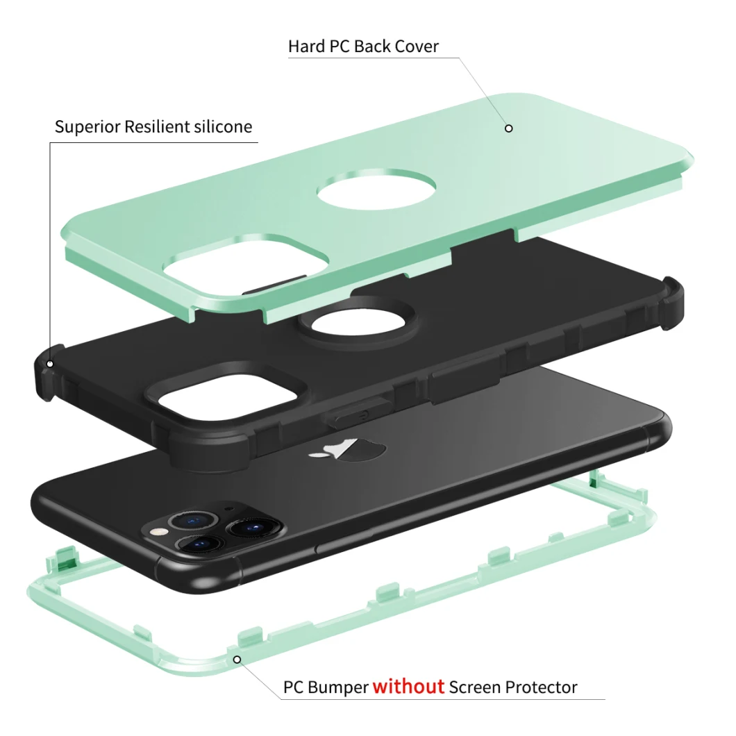 3 Layer PC Silicone Full Coverage Defender Robot Combo Case for iPhone 11 PRO Max