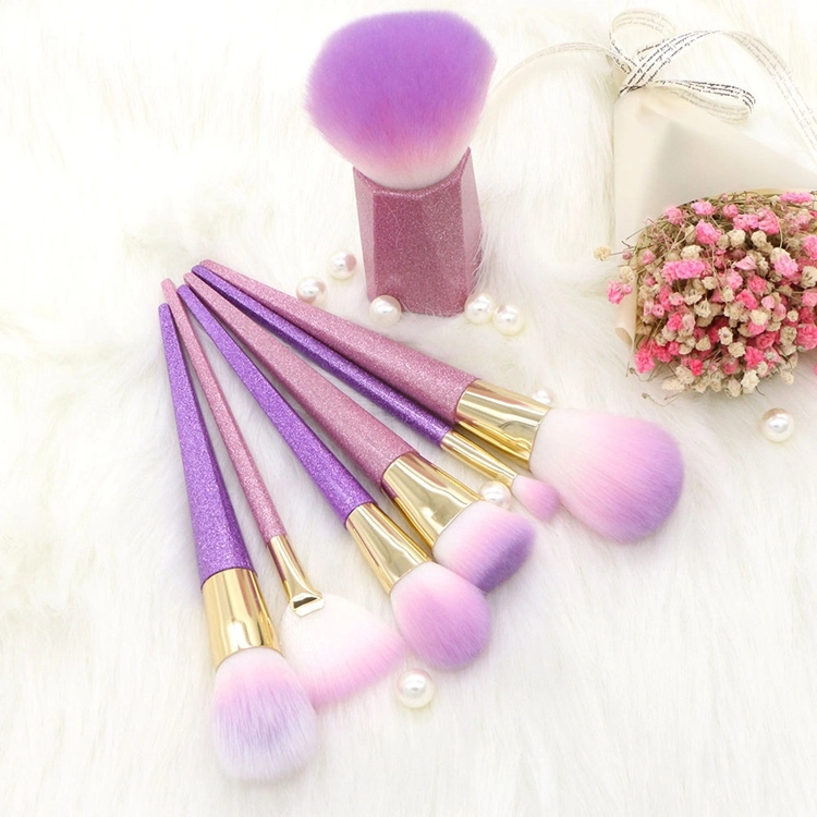 OEM Private Label 7PCS Purple Glitter Makeup Brush Set Matte Blusher Powder Cosmetic Brush