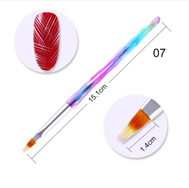 Professional High Quality Rainbow Plastic Acrylic Polish Brush for Nails Painting Dotting Liner Pen Nylon Gel Nail Art Brushes