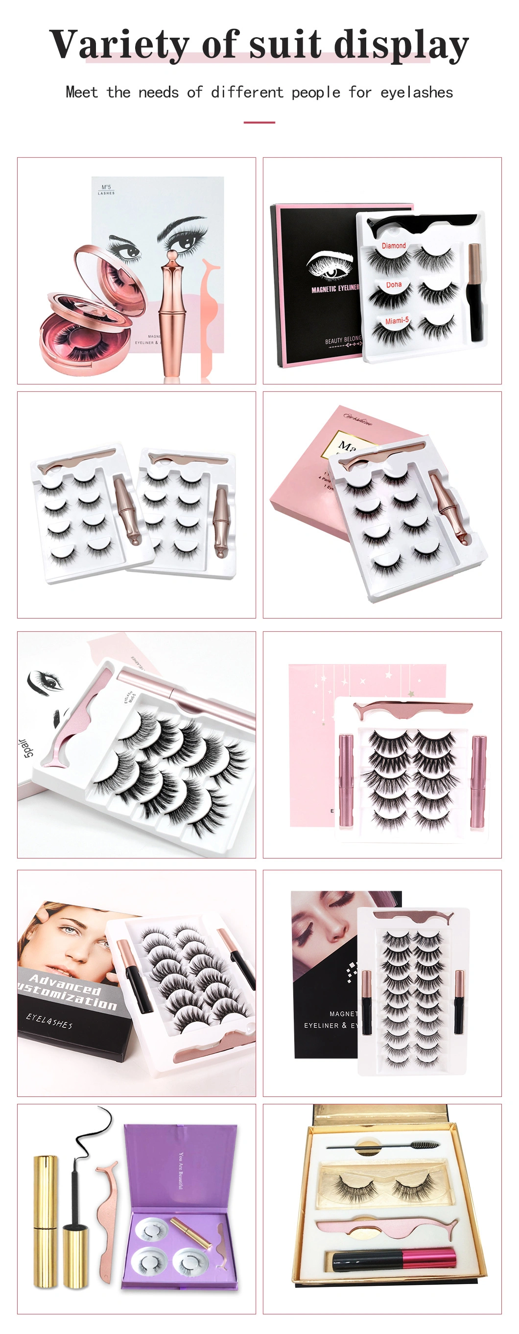 3D 6D Magnetic Eyelashes with Eyeliner Private Label Faux Mink Lashes Wholesale 5 Pairs Magnetic Eyelashes