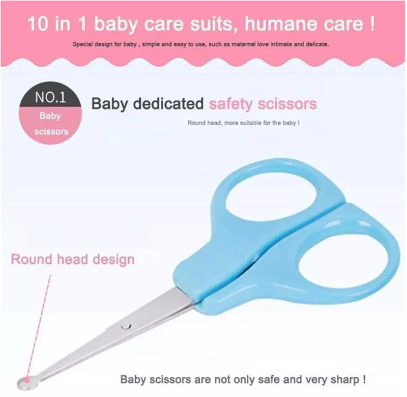 FDA Ce 10PCS Baby Health Care Set Finger Brush Nail Scissors Box