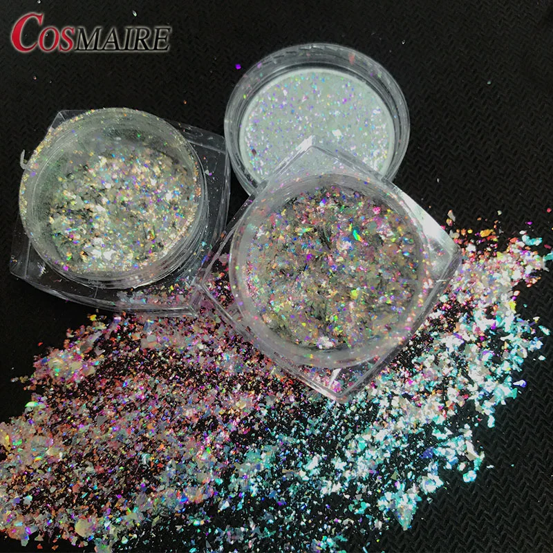 Mermaid Nail Glitter Set Aurora Sequins Flakes Irregular Iridescent Powder for Nails Art Manicure