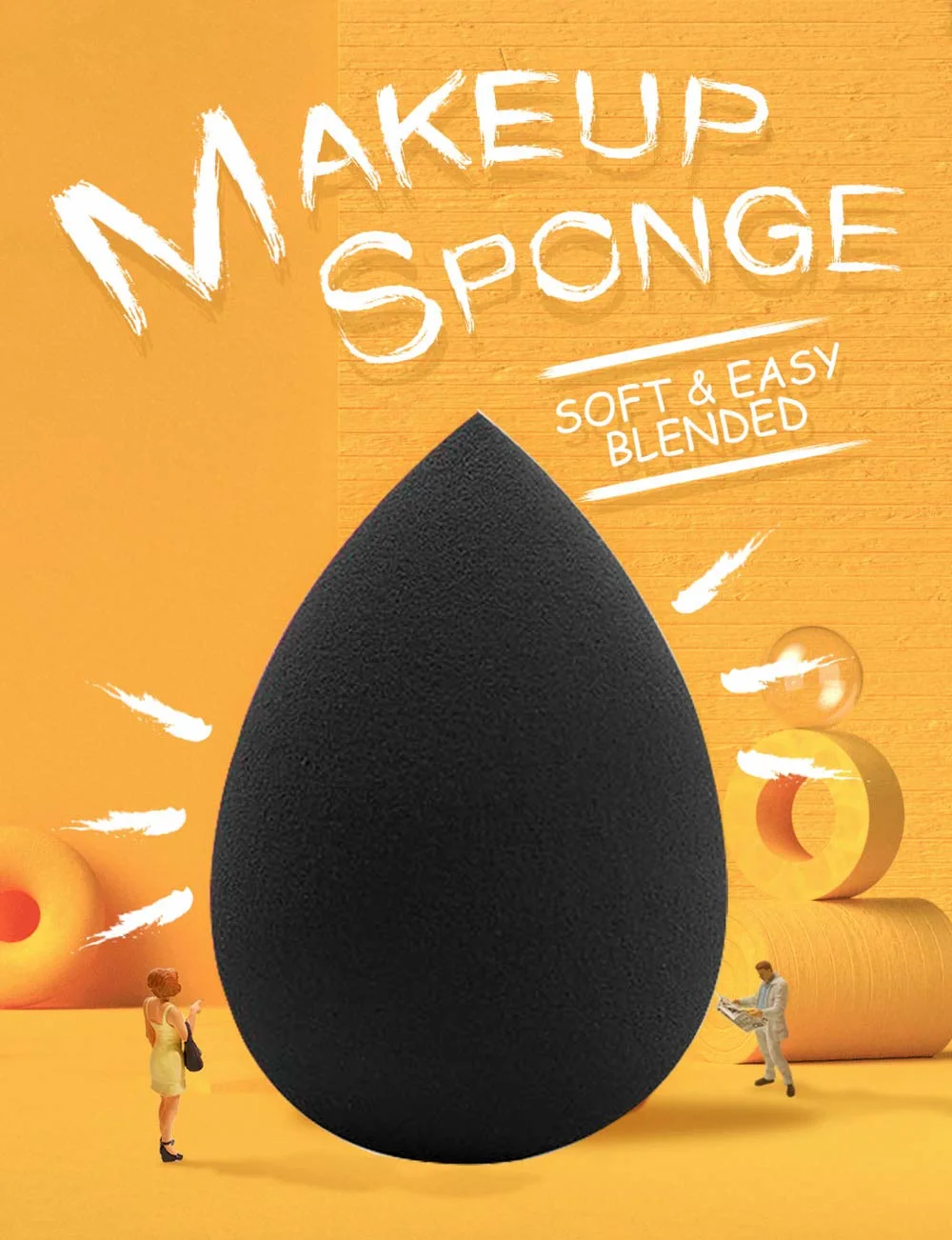 Customize Logo Makeup Sponges Premium Soft Beauty Blender Puff Foundation Blending Sponge Black