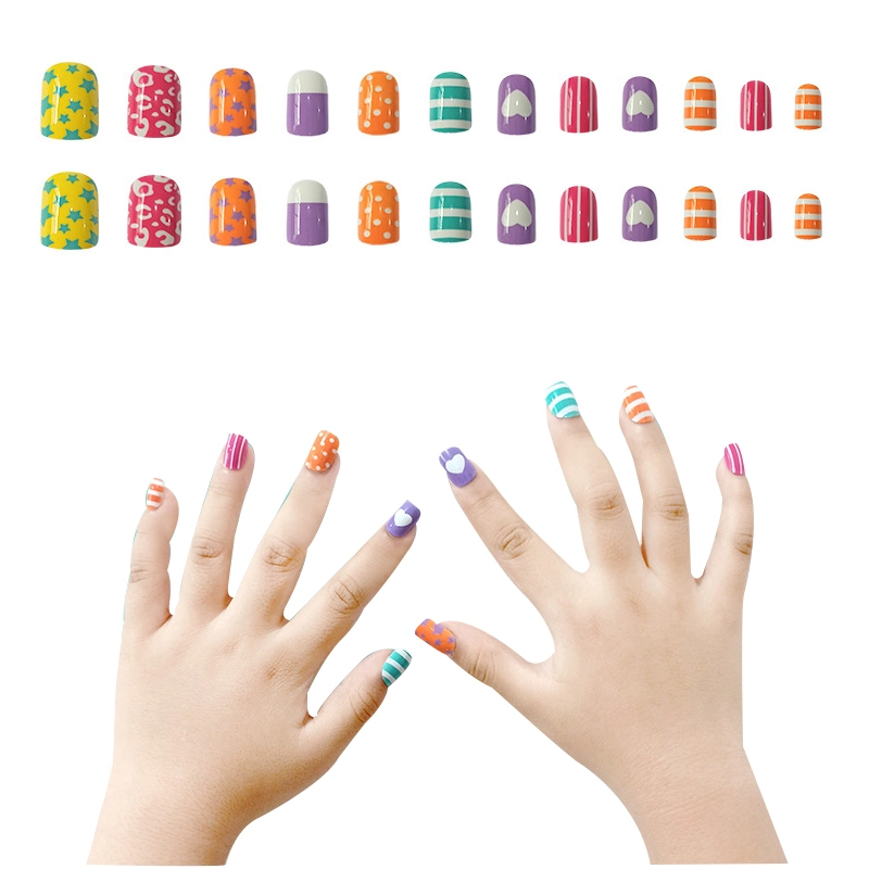 Press on Fake Nail Set Toy for Kids 1 up Educational Learning Pretend Play Durable Cute False Nail Art Nontoxic for Children Baby Girls Decoration Manicure
