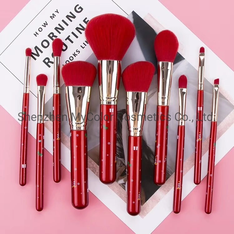Christmas Gift Make up Brush 10PCS Red Makeup Brush Set with Soft Synthetic Hair