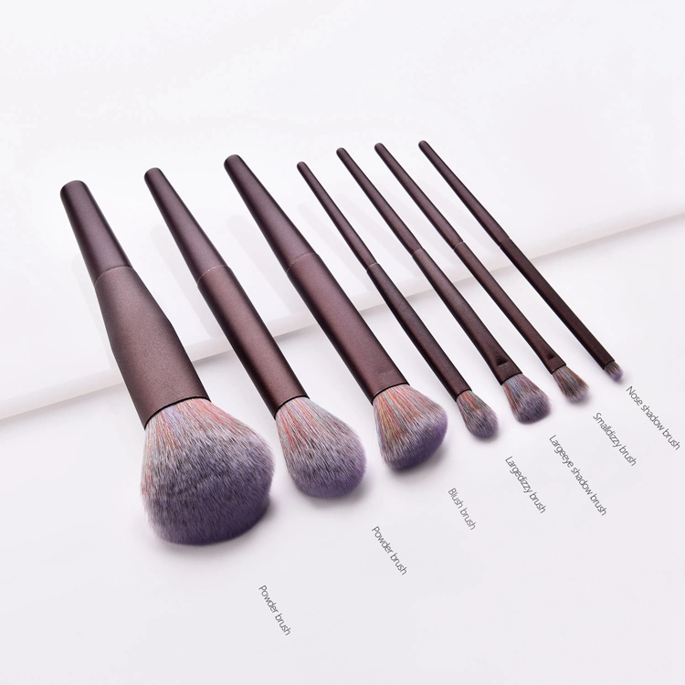 High Grade 7PCS Classical Wooden Handle Purple Cosmetic Travel Makeup Brush Set