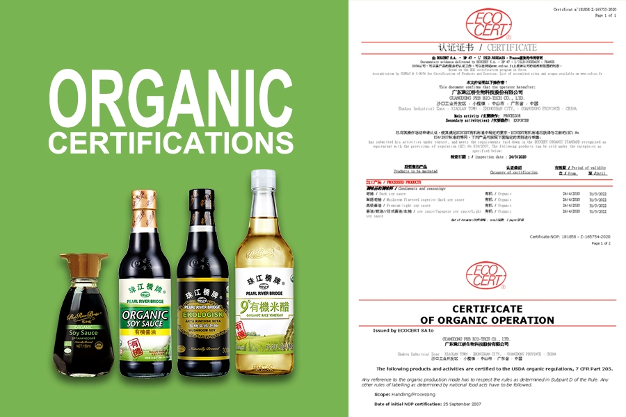 Organic Soy Sauce 150ml Table Bottles Pearl River Bridge Brand Ecocert SA / USDA Organic Certified Sauce