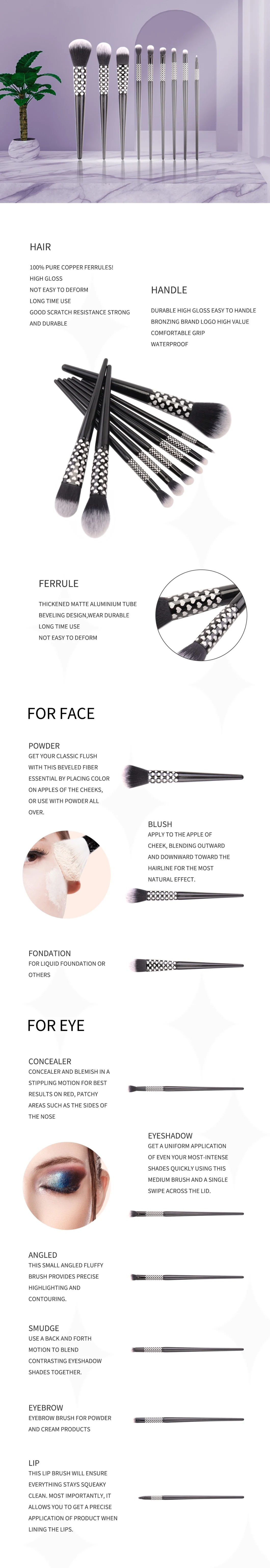 Kinlly 7PCS Black Makeup Brushes High Quality Hair Daily Life Brush Set
