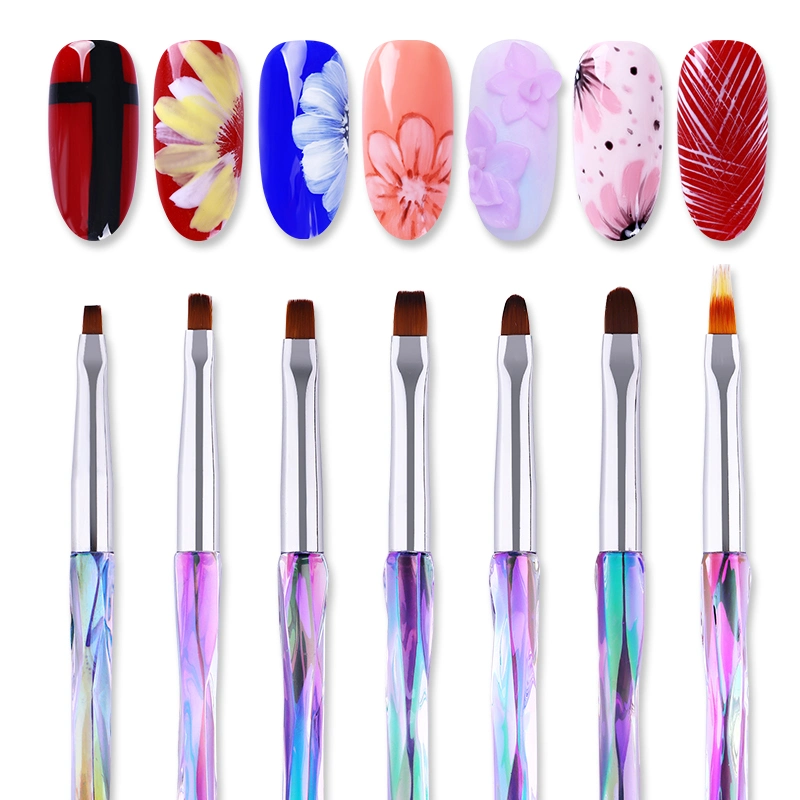 Professional High Quality Rainbow Plastic Acrylic Polish Brush for Nails Painting Dotting Liner Pen Nylon Gel Nail Art Brushes