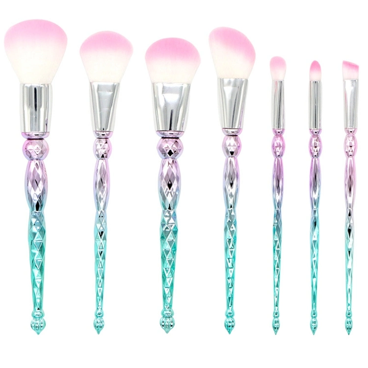 7PCS New Creative Colorful Spiral Screw Plastic Gradient Green Handle Pink Nylon Hair Makeup Brushes Set for Gift