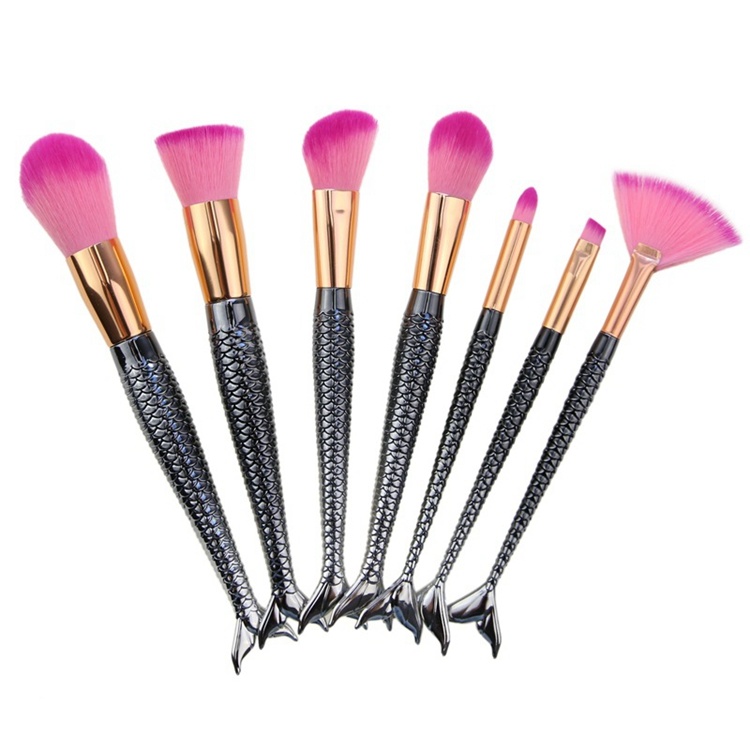 OEM Professional 7PCS Black Handle Synthetic Hair Mermaid Makeup Brush Set Black Make up Cosmetics Brush