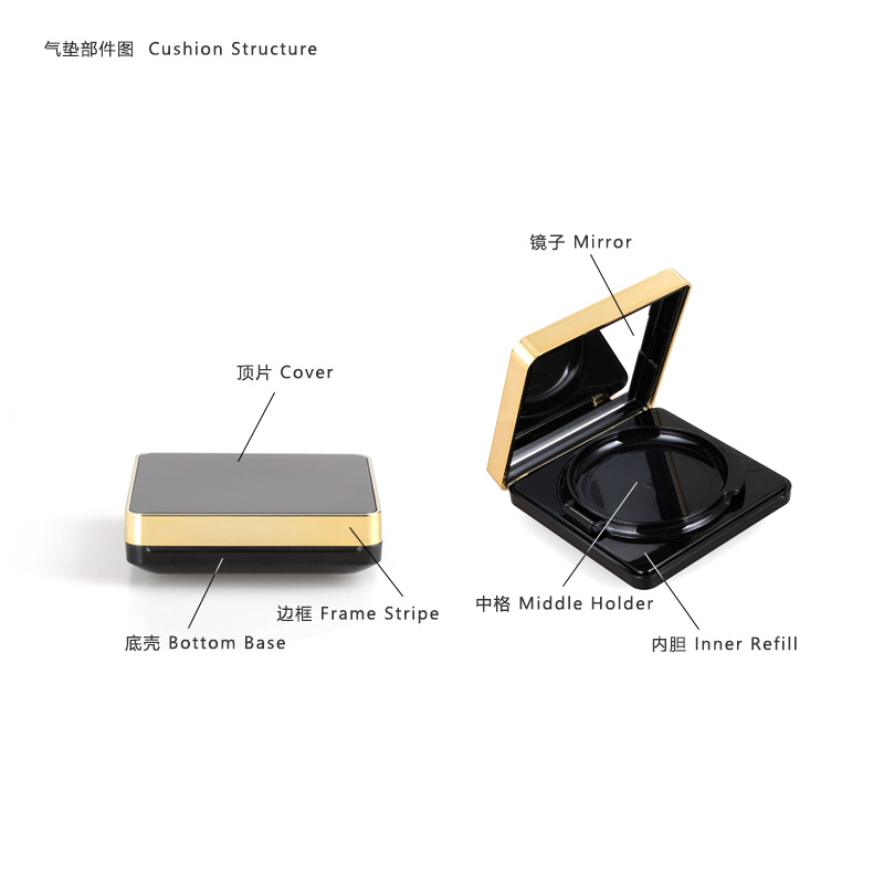 in Stock Low MOQ Luxury Empty Square Bb Air Cosmetic Cushion Case for Liquid Foundation Concealer