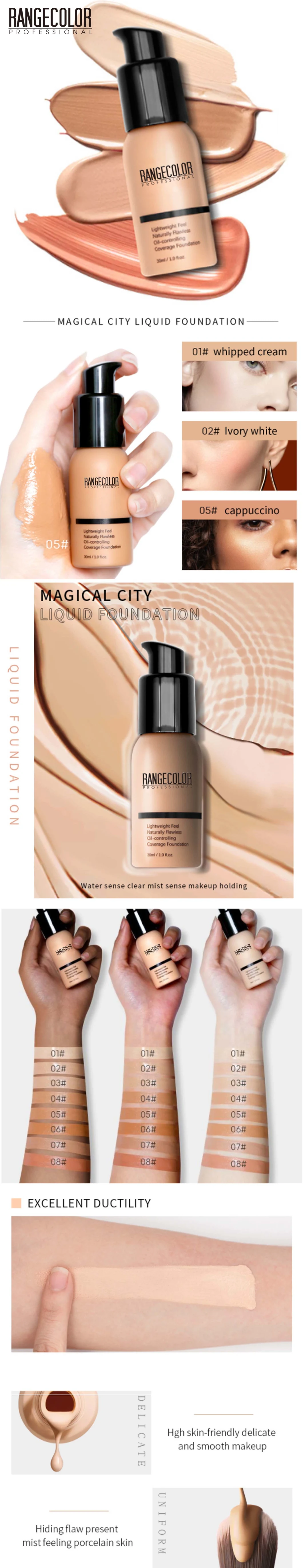 Private Label Long Lasting Full Coverage Makeup Liquid Foundation for Dark Skin, Natural, White Skin