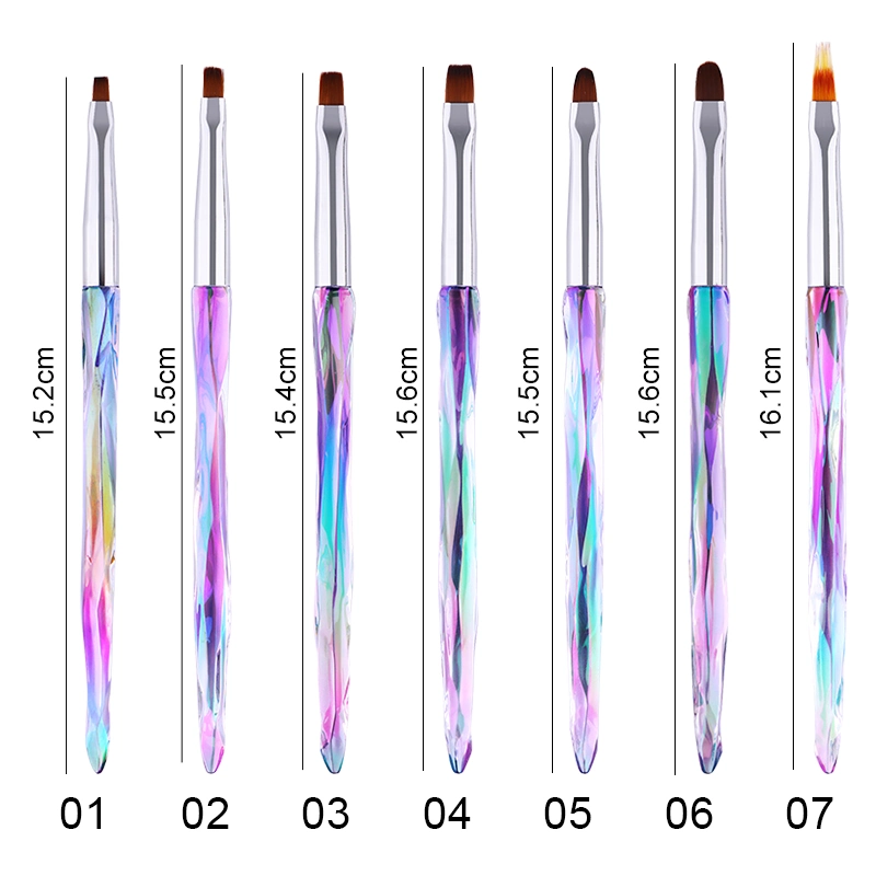 Professional High Quality Rainbow Plastic Acrylic Polish Brush for Nails Painting Dotting Liner Pen Nylon Gel Nail Art Brushes