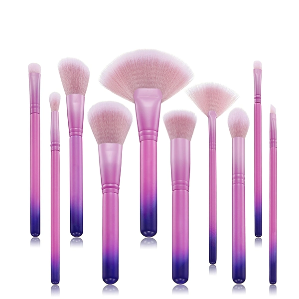 Gradient Purple 10PCS Professional Makeup Brushes Set Powder Foundation Fan Cosmetics Brush