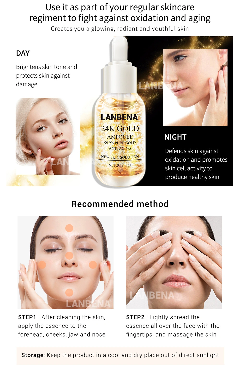 24K Gold Anger Essence Anti-Wrinkle Anti-Wrinkle Fine Moisturizing Whitening Firming Facial Serum Skin Care