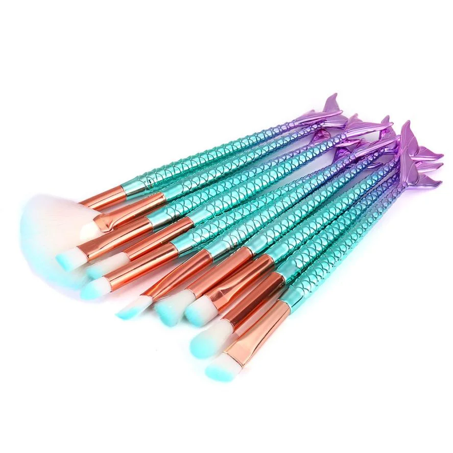 11PCS Gradient Mermaid Foundation Cosmetic Tools Eyebrow Blush Makeup Brushes