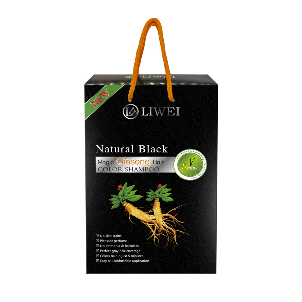 Liwei Hair Dye Brands Ginseng Liquid Hair Black Color Dye Shampoo for Hair Care