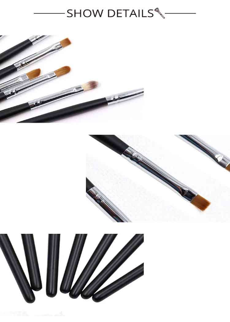 7 PCS Black Private Label Goat Hair Face Lip Eye Brow Eye Liner Concealer Brush Brow Pencil