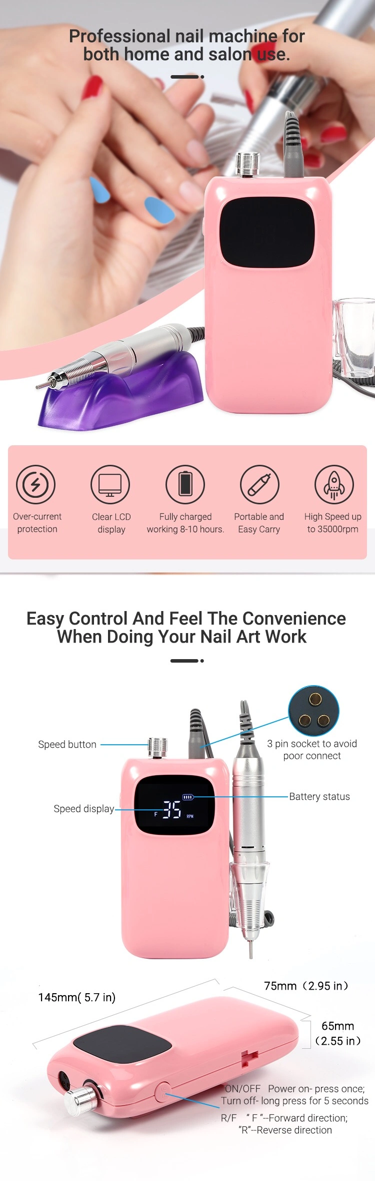 Smart Gold Electric Nail Grinder Cordless Upgraded to Remove Gel Polish Professional Manicure Tool