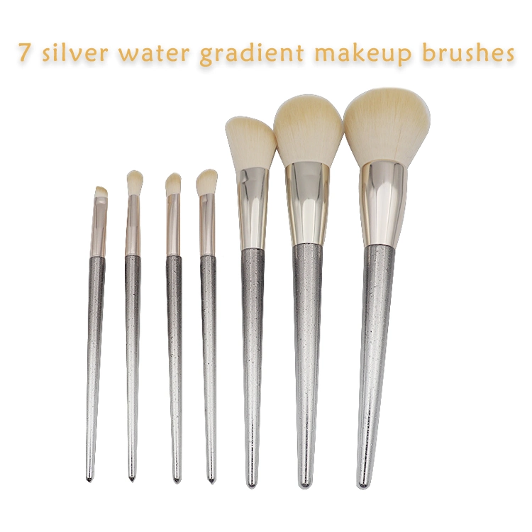 7PCS Makeup Tool Powder Silver Water Grain High-End Wooden Handle Makeup Brush Set