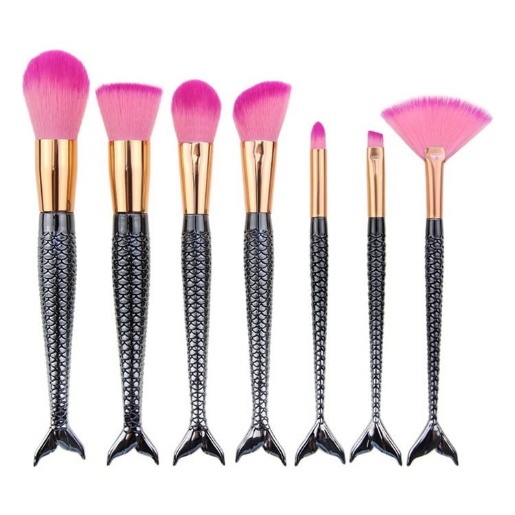 OEM Professional 7PCS Black Handle Synthetic Hair Mermaid Makeup Brush Set Black Make up Cosmetics Brush