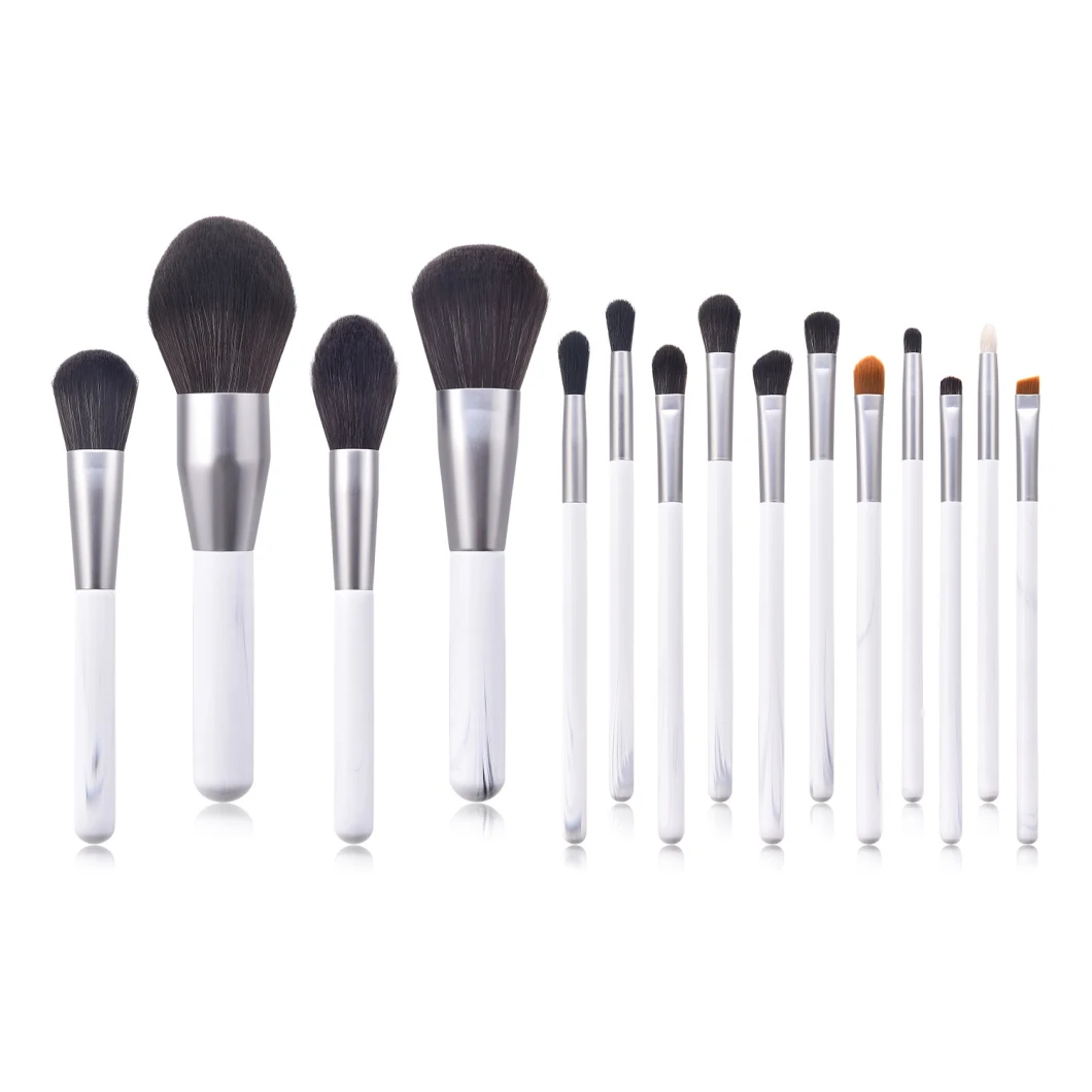 15PCS Individual Mkae-up Brush Set White Kabuki Blush Blending Eyebrow Lip Makeup Brushes