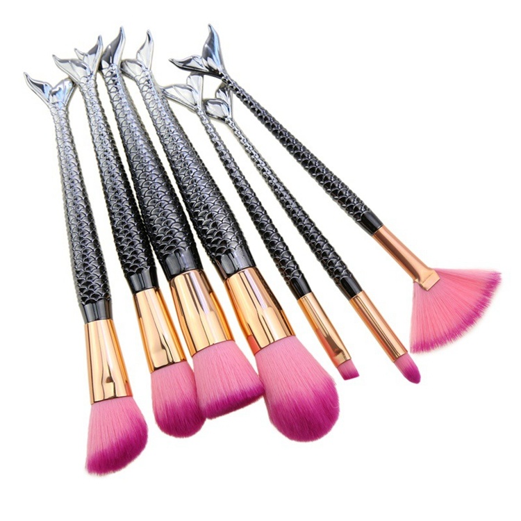 OEM Professional 7PCS Black Handle Synthetic Hair Mermaid Makeup Brush Set Black Make up Cosmetics Brush