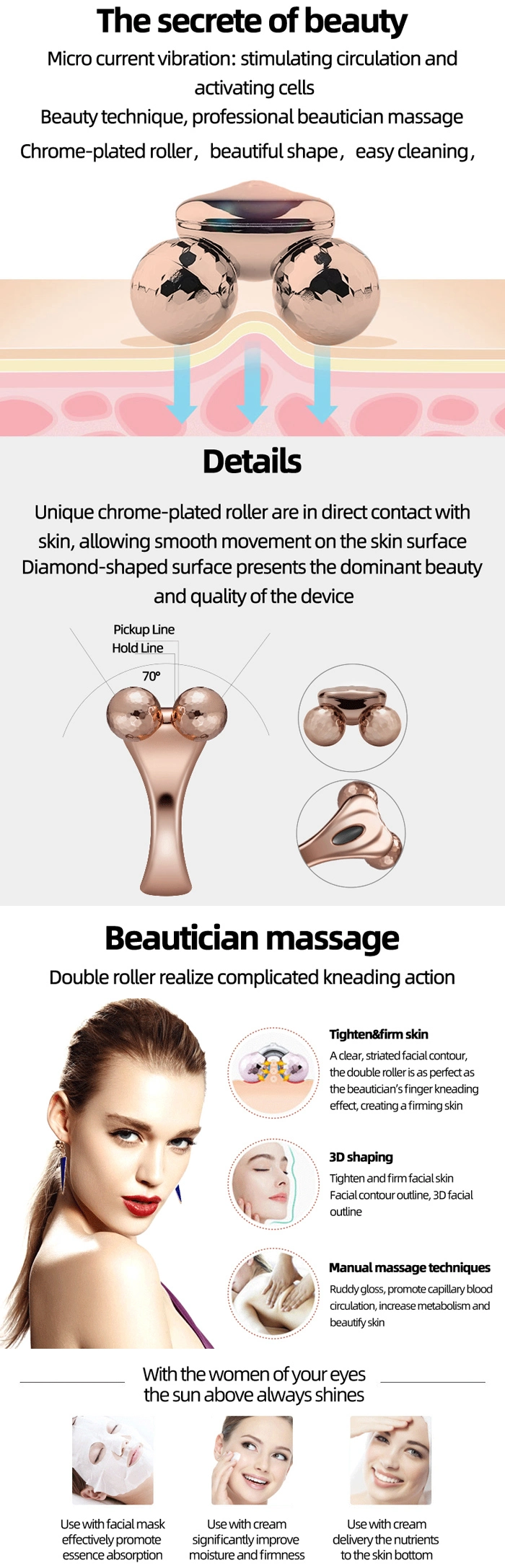 3D Roller Face Massager, Facial Care Massager Roller Firming Beauty Massage Body Face Tool