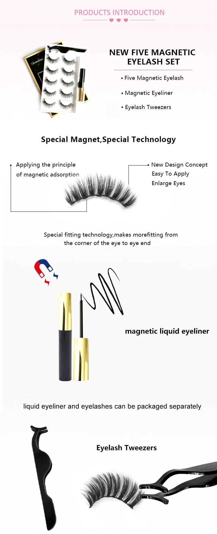 5pair Magnetic Eyelashes Magnet Lashes Magnetic Liquid Eyeliner&Magnetic False Eyelashes