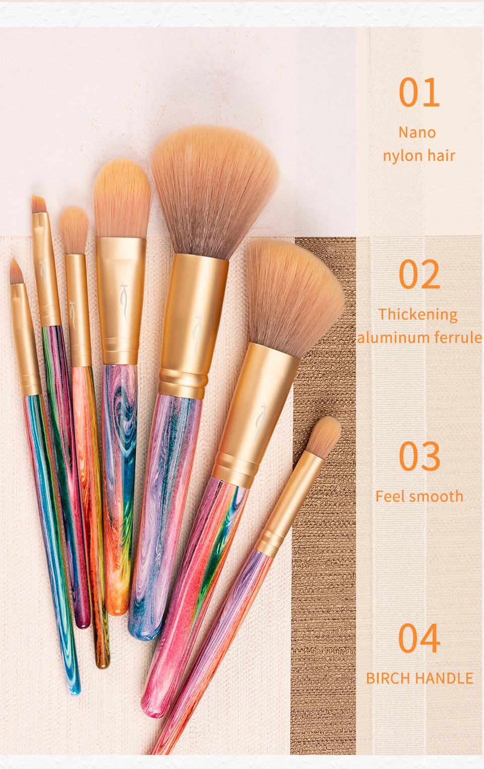 7PCS Kinlly Travel Cosmetic Brush Set, Full Printing on The Handle   