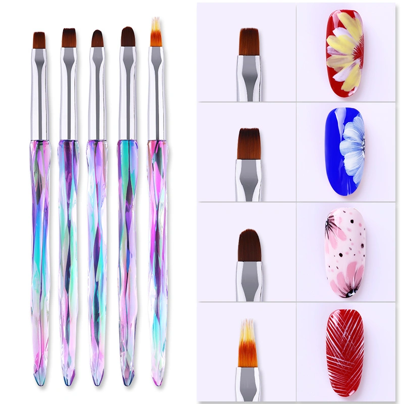 Professional High Quality Rainbow Plastic Acrylic Polish Brush for Nails Painting Dotting Liner Pen Nylon Gel Nail Art Brushes