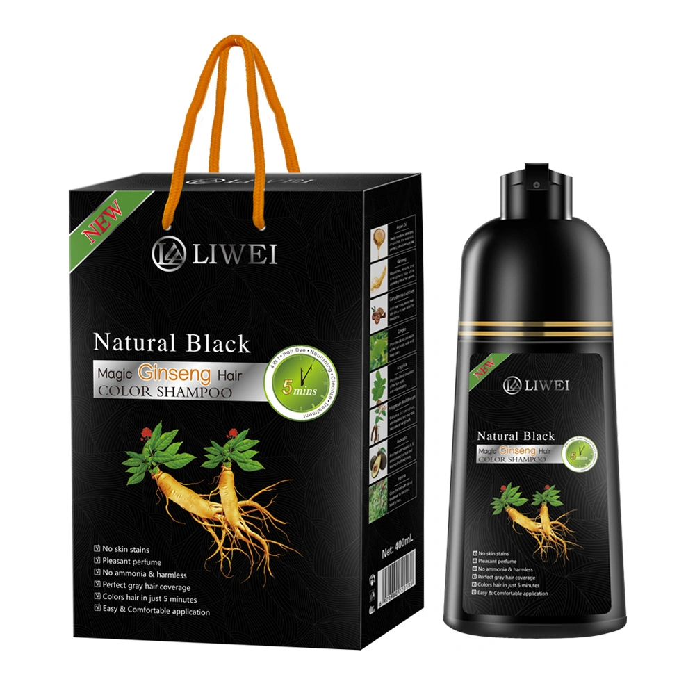Liwei Hair Dye Brands Ginseng Liquid Hair Black Color Dye Shampoo for Hair Care