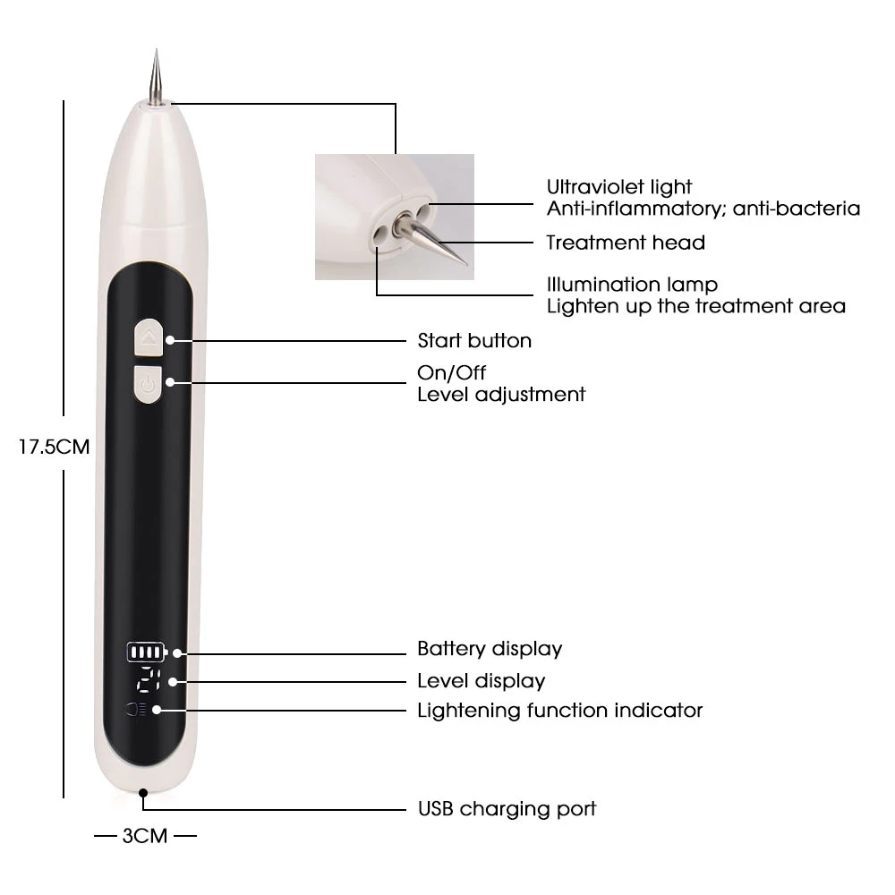 Home Use 12 Level Rechargeable Mole Freckle Removal Pen Tattoo Device