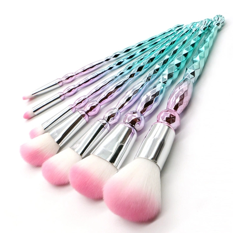 7PCS New Creative Colorful Spiral Screw Plastic Gradient Green Handle Pink Nylon Hair Makeup Brushes Set for Gift