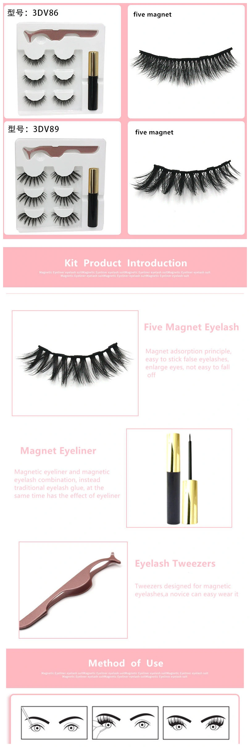 2020 Fashion Magnetic Eyeliner Eyelash Extension Mink Eyelashes Silk Lashes Wholesale False Eyelash Magnetic