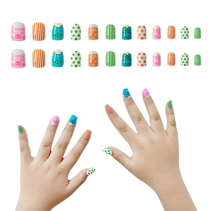Press on Fake Nail Set Toy for Kids 1 up Educational Learning Pretend Play Durable Cute False Nail Art Nontoxic for Children Baby Girls Decoration Manicure