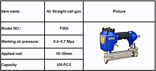 Sali F30A 0.4-0.7MPa Professional Air Tool Pneumatic Air Straight Nail Gun